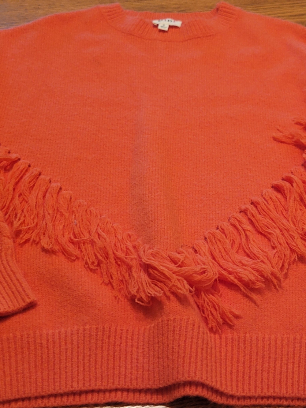 BiBi Coral-Orange Fringe Crewneck Sweater